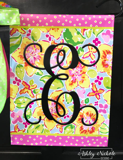 Lilly Inspired Floral Initial - Vinyl Garden Flag