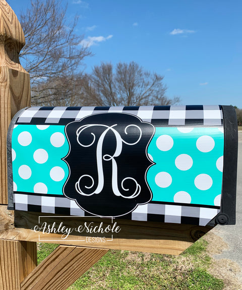 Buffalo Check and Polka Dot Initial - Magnetic Vinyl Mailbox Cover