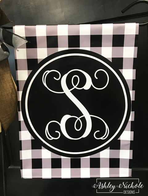 Buffalo Check Initial - Black - Vinyl Garden Flag