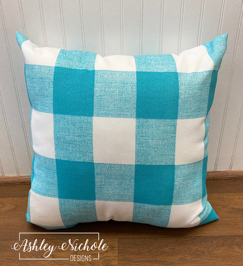 Outdoor Pillow - Turquoise & White Buffalo Check