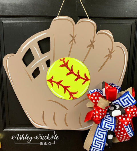 Softball Glove and Ball Door Hanger (Hand-Painted)