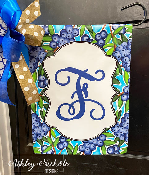 Blueberry Initial - Vinyl Garden Flag