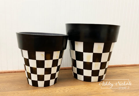 12" & 15" Checkered Garden Planter - Round - Plastic