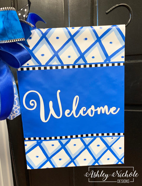 Chinoiserie - Welcome - Blue & White - Vinyl Garden Flag