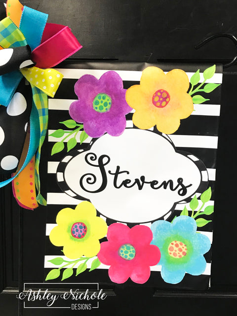 Blossoms Family Last Name - Vinyl Garden Flag