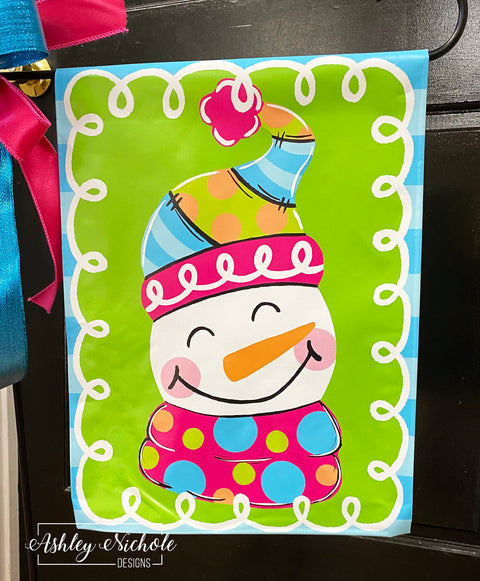 Colorful Patchwork Snowman - Vinyl Garden Flag