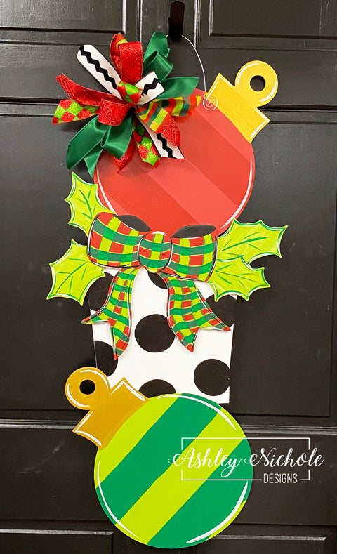 Christmas Ornament & Present Stack - Door Hanger - (Hand Painted)