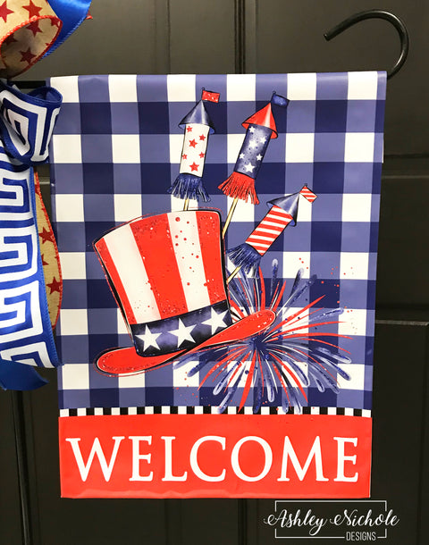 Buffalo Check Uncle Sam Patriotic - Vinyl Garden Flag