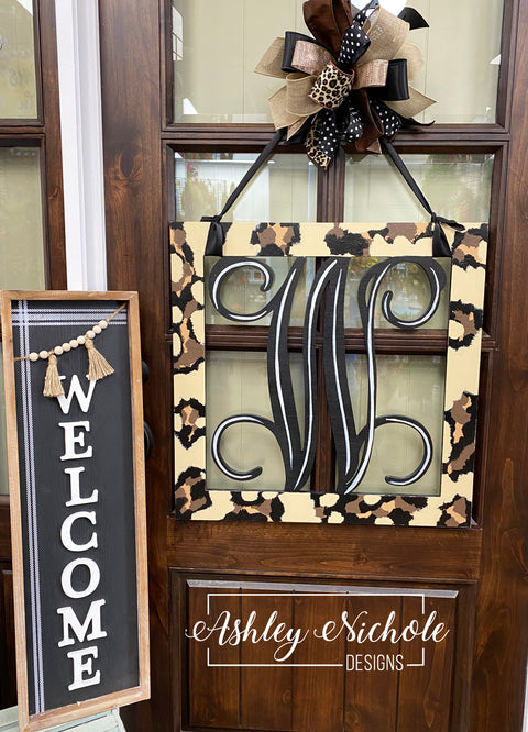 24" Square Leopard Print with Vine Font Initial (Hand-Painted)