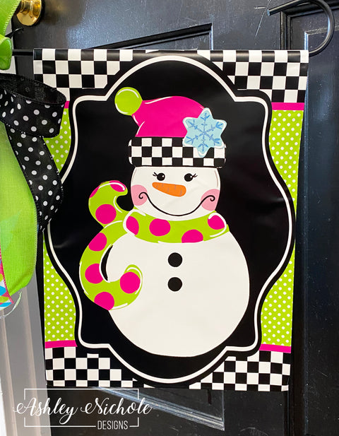 Snowman - Checkered GIRL Version - Vinyl Garden Flag