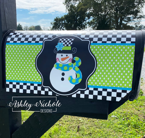Snowman - Checkered BOY Version - Magnetic Vinyl Mailbox Cover