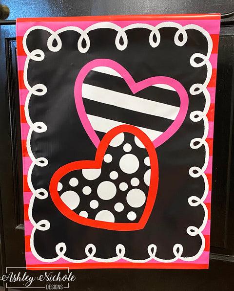 Crazy Dots & Stripes Heart - Vinyl Garden Flag
