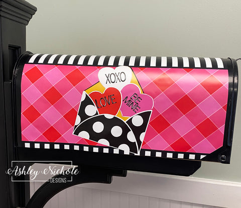 Hearts Love Letter Polka Dot - Magnetic Vinyl Mailbox Cover