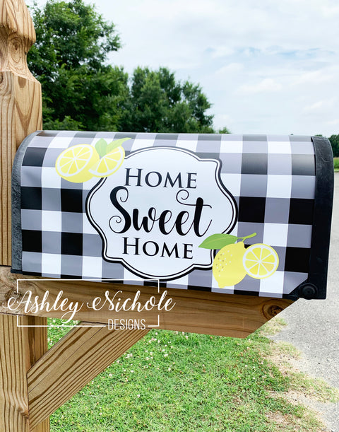 Home Sweet Home Lemon Slice and Buffalo Check - Magnetic Vinyl Mailbox Cover