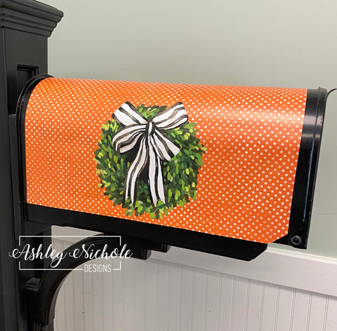 Fall Boxwood Wreath - Magnetic Vinyl Mailbox Cover