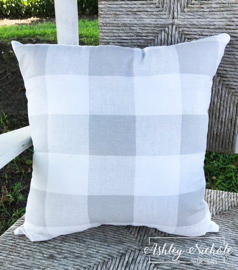Outdoor Pillow - Grey & White Buffalo Check