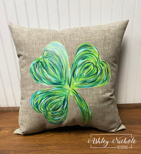 Custom Pillow - Abstract Shamrock St. Patrick's Day on Beechwood Tan Outdoor Fabric