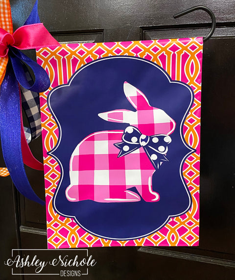 Buffalo Check Bunny - Pink/Navy/Orange - Vinyl Garden Flag