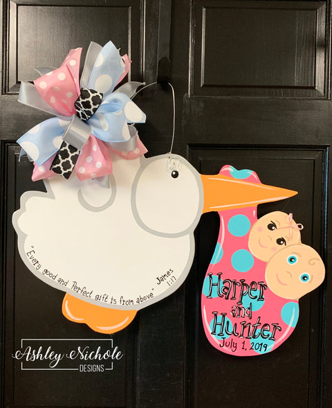Stork and TWINS Door Hanger