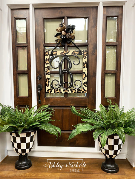 Black & White Checkered Garden Urn Planter