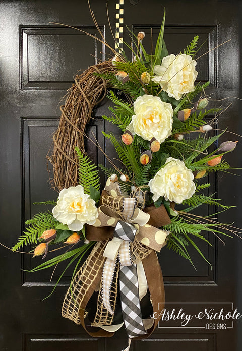 Neutral Cream Peony Wreath