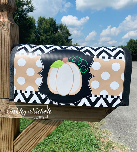 Initial Neutral Pumpkin - Tan with White Dots - Magnetic Vinyl Mailbox Cover