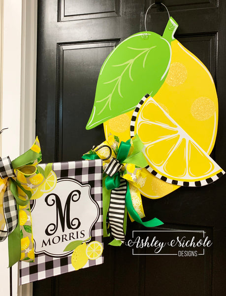 Lemon Slice Initial Door Hanger (Hand-Painted)