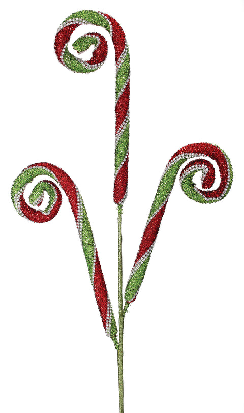30" Glitter Rhinestone Stripe Candy Cane x3 - Red & Lime