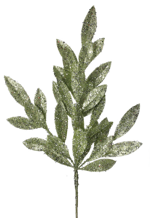Pick - Tudor Glitter Bay Leaf Spray 20.5" - Green/Silver