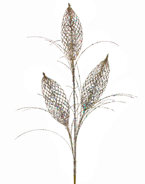 34" Glitter Sequin Mesh Magnolia Leaf - Champagne