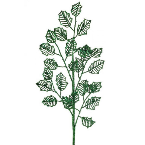 28" Glittered Lattice Holly Leaf - Emerald