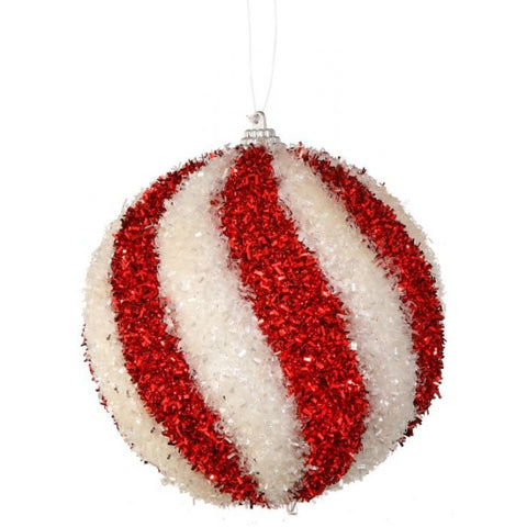4.5" Sparkle Swirl Candy Ball Ornament - Red & White