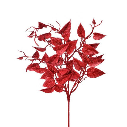 18" Glittered Plastic Pothos Spray - Red