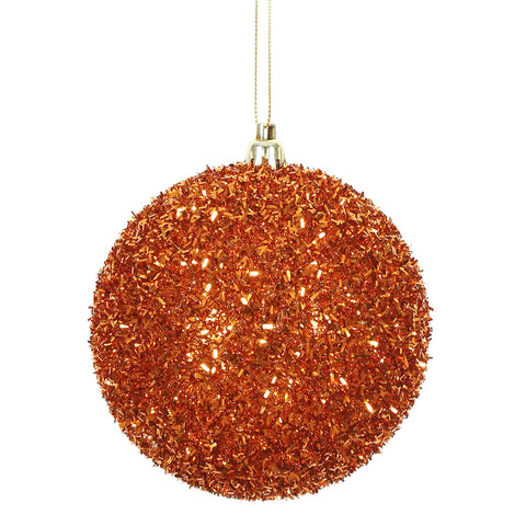 4" Burnish Orange Tinsel Ball Ornament
