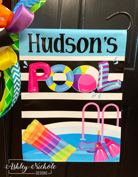 Last Name Pool - Vinyl Garden Flag