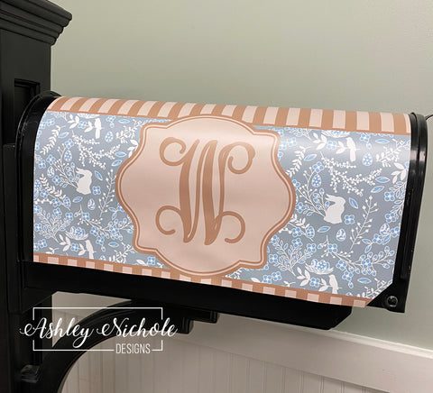 Neutral with Blues ~ Initial Easter - Magnetic Vinyl Mailbox Cover