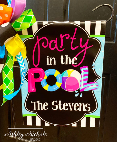 Party in the Pool - Vinyl Garden Flag