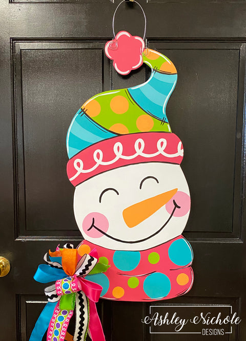 Colorful Patchwork Snowman Door Hanger (Hand Painted)