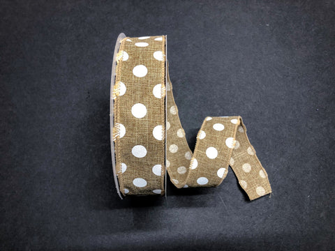 Burlap w/ White Dots Wired Ribbon - 1.5" x 50yds