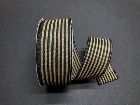 Natural & Black Cabana Stripes Wired Ribbon - 2.5" x 50yds