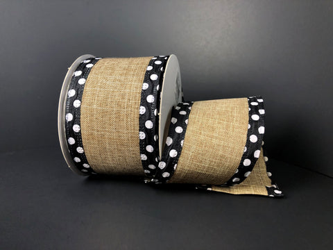 Burlap w/ Black & White Dot Edge 2.5" x 10yds