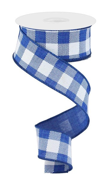Royal Blue Buffalo Check Wired Ribbon - 1.5"x10Yds