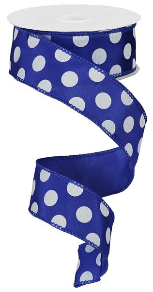 Large Polka Dot Royal Blue Wired Ribbon - 1.5"x10Yds