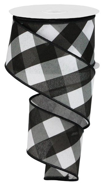 Black & White Bold Check Wired Ribbon - 2.5" x 10yds