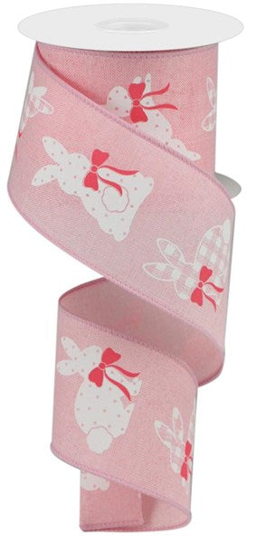 Pink & White Patterned Bunnies Wired Ribbon - 2.5"x 10yds