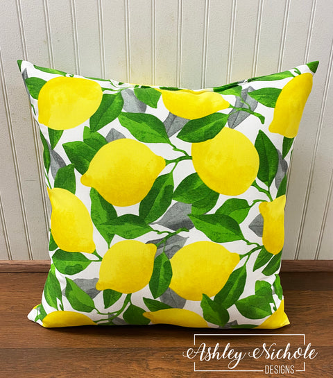 Outdoor Pillow - Citrus Lemon on White