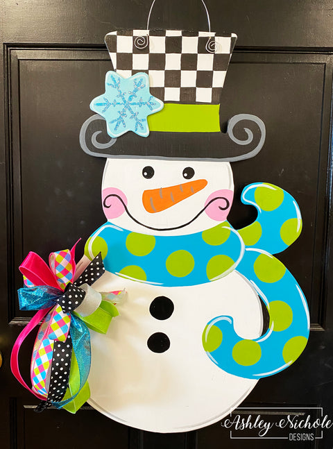 Snowman - Checkered BOY Version Door Hanger (Hand Painted)