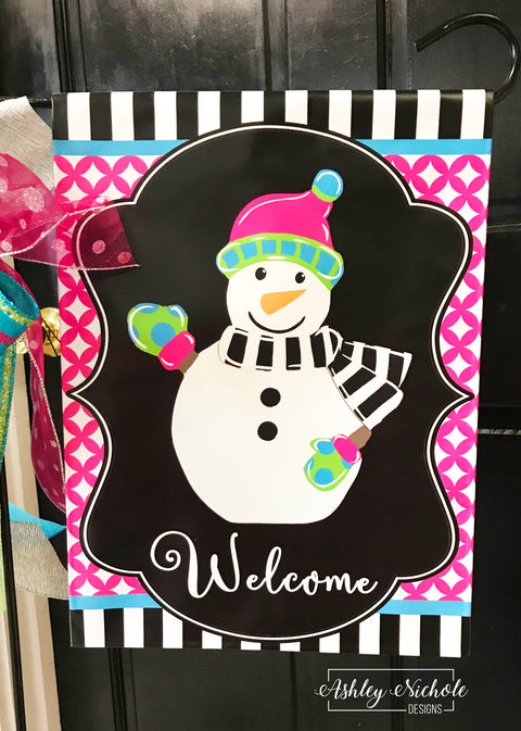 Snowman Full Body - Colorful - Vinyl Garden Flag