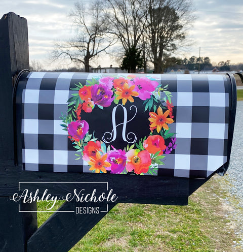 Spring Bouquet Initial - Magnetic Vinyl Mailbox Cover