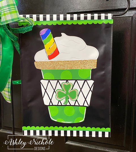 St. Patrick's Day Shamrock Latte - Vinyl Garden Flag